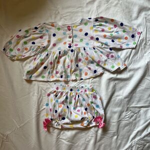 Carters Baby Vintage 90s Polka Dot Heart Button Bow Two Piece Set, USA MADE- 12M